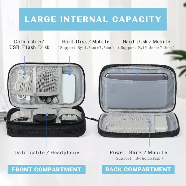 FYY Electronic Organizer, Travel Cable Organizer Bag Pouch Electronic Accessories Carry Case Portable Waterproof Double Layers All-in-One Storage Bag for Cable, Cord, Charger, Phone, Earphone Black